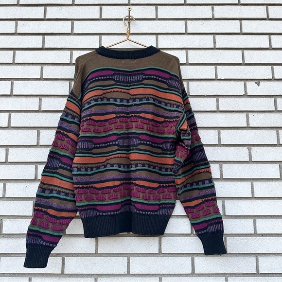 Vintage Reunion Menswear Grandpa 3D Textured Sweater Earthtones Cotton Made USA - Picture 4 of 10